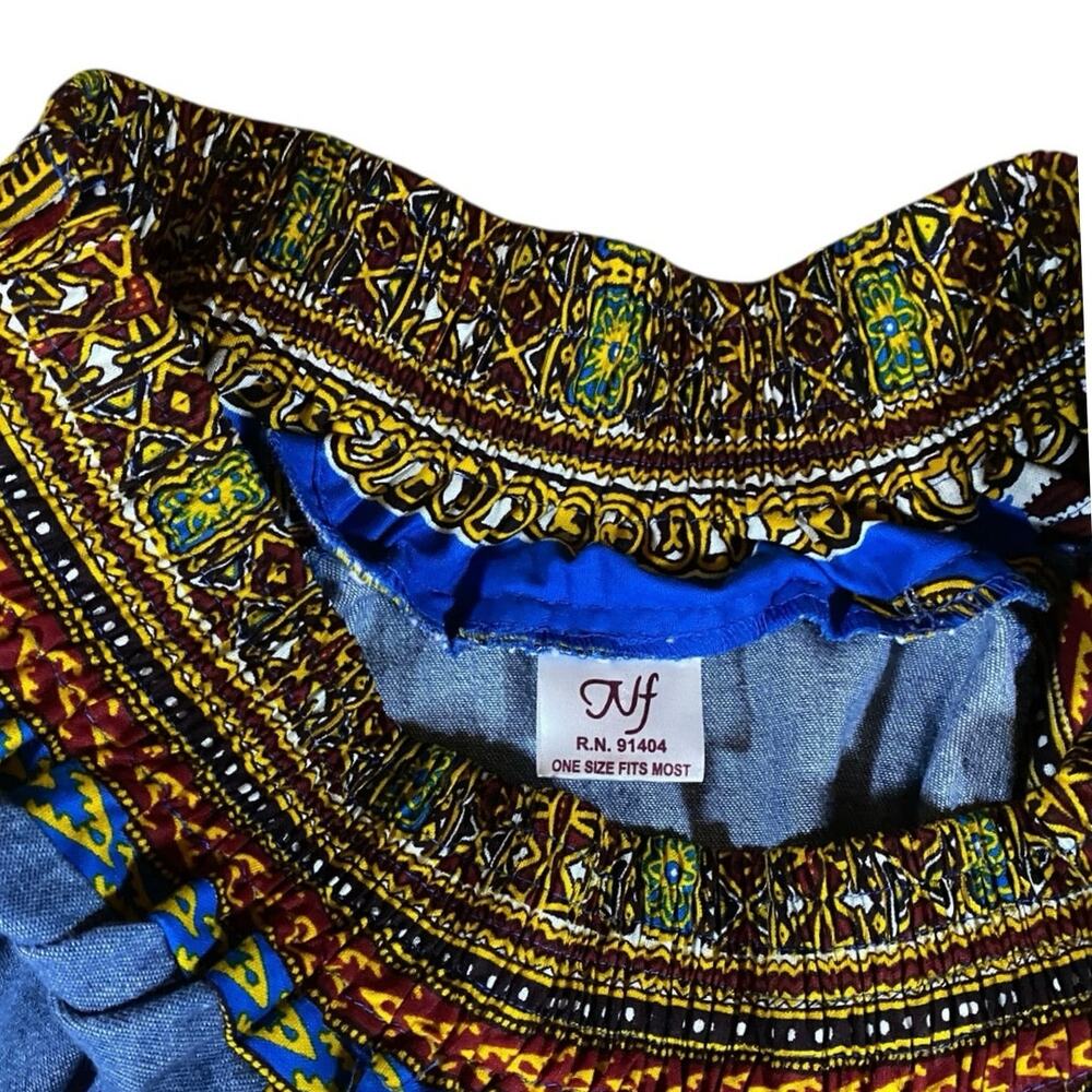 Handmade Dashiki & Denim Paneled Maxi Skirt - OS - Picture 3 of 4